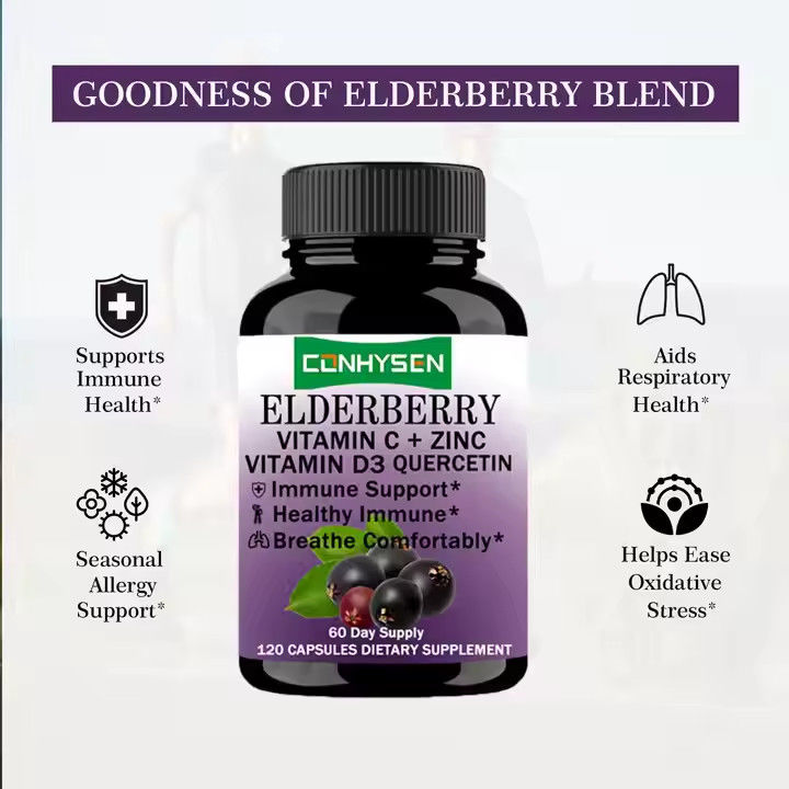 کپسول های Elderberry با ویتامین C D3 زینک Quercetin برای حمایت ایمنی بزرگسالان