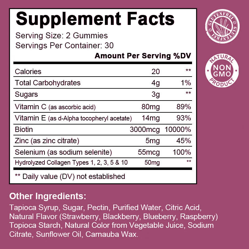برچسب خصوصی سفارشی 60 قطعه کولاجن آدامس زیبایی مکمل غذایی برای پوست مو سالم با شکر متعادل بطری شده