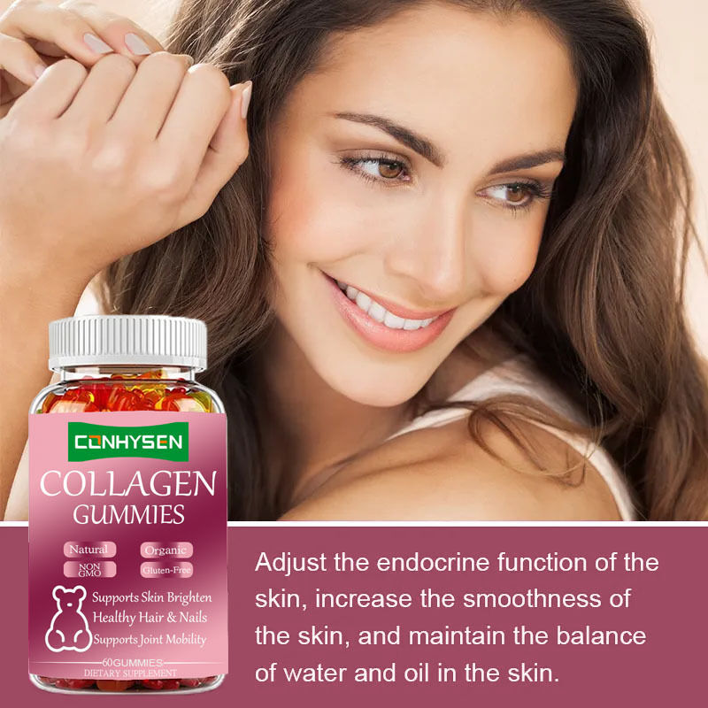برچسب خصوصی سفارشی 60 قطعه کولاجن آدامس زیبایی مکمل غذایی برای پوست مو سالم با شکر متعادل بطری شده