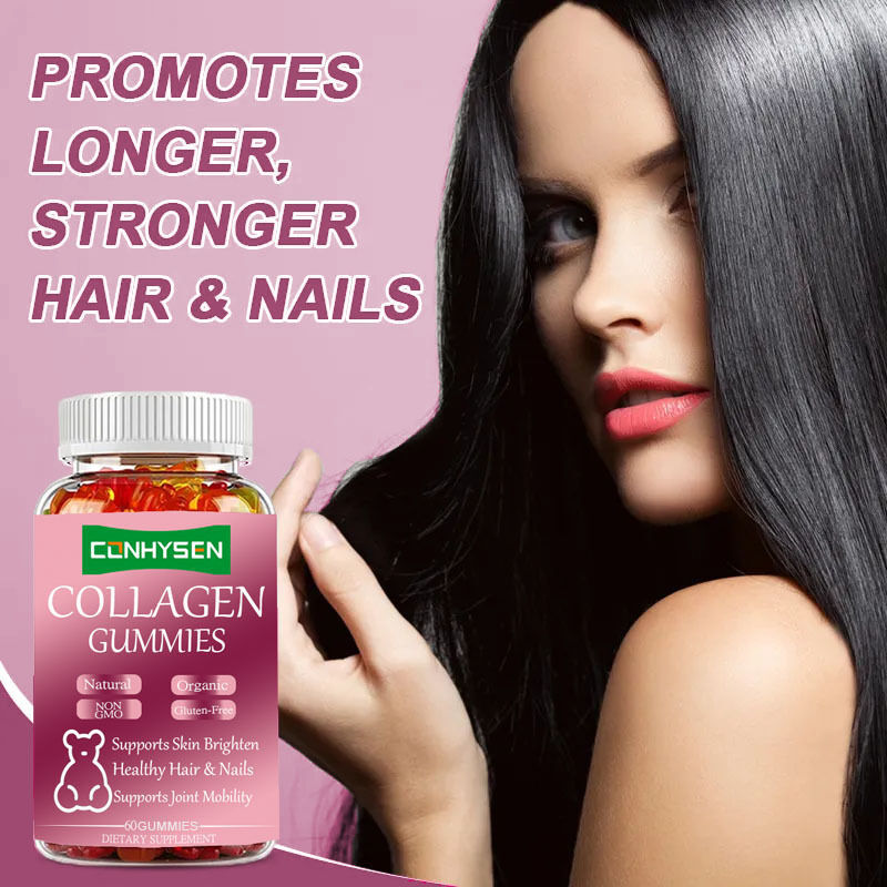 برچسب خصوصی سفارشی 60 قطعه کولاجن آدامس زیبایی مکمل غذایی برای پوست مو سالم با شکر متعادل بطری شده